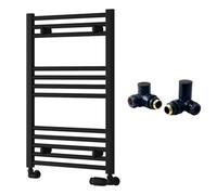 FNX Bathrooms Reina Capo Flat Black Bathroom Heated Towel Rail 800 X 500mm With Manual Corner Valves - Stylish Mild Steel Ladder Radiator