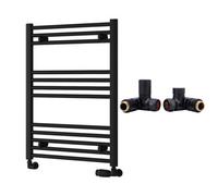 FNX Bathrooms Reina Capo Flat Black Bathroom Heated Towel Rail 800 X 600mm With Dual Fuel Manual Valves - Stylish Mild Steel Ladder Radiator