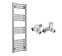 FNX Bathrooms Reina Capo Flat Chrome Bathroom Heated Towel Rail 1200 X 400mm With Dual Fuel Manual Valves - Stylish Mild Steel Ladder Radiator
