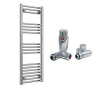 FNX Bathrooms Reina Capo Flat Chrome Bathroom Heated Towel Rail 1200 X 500mm With Dual Fuel Trv Valves - Stylish Mild Steel Ladder Radiator