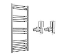 FNX Bathrooms Reina Capo Flat Chrome Bathroom Heated Towel Rail 1200 X 500mm With Manual Angled Valves - Stylish Mild Steel Ladder Radiator