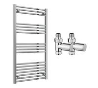 FNX Bathrooms Reina Capo Flat Chrome Bathroom Heated Towel Rail 1200 X 500mm With Manual Straight Valves - Stylish Mild Steel Ladder Radiator