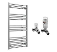 FNX Bathrooms Reina Capo Flat Chrome Bathroom Heated Towel Rail 1200 X 600mm With Trv Corner Valves - Stylish Mild Steel Ladder Radiator