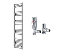 FNX Bathrooms Reina Capo Flat Chrome Bathroom Heated Towel Rail 1600 X 400mm With Trv Angled Valves - Stylish Mild Steel Ladder Radiator