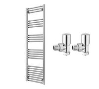 FNX Bathrooms Reina Capo Flat Chrome Bathroom Heated Towel Rail 1600 X 500mm With Manual Angled Valves - Stylish Mild Steel Ladder Radiator