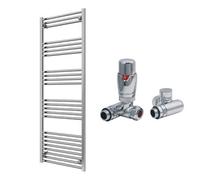 FNX Bathrooms Reina Capo Flat Chrome Bathroom Heated Towel Rail 1600 X 600mm With Dual Fuel Trv Valves - Stylish Mild Steel Ladder Radiator