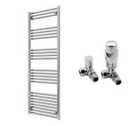 FNX Bathrooms Reina Capo Flat Chrome Bathroom Heated Towel Rail 1600 X 600mm With Trv Corner Valves - Stylish Mild Steel Ladder Radiator