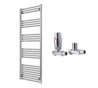 FNX Bathrooms Reina Capo Flat Chrome Bathroom Heated Towel Rail 1600 X 600mm With Trv Straight Valves - Stylish Mild Steel Ladder Radiator
