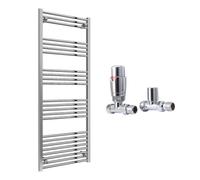 FNX Bathrooms Reina Capo Flat Chrome Bathroom Heated Towel Rail 1800 X 500mm With Trv Straight Valves - Stylish Mild Steel Ladder Radiator