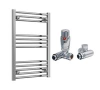 FNX Bathrooms Reina Capo Flat Chrome Bathroom Heated Towel Rail 800 X 400mm With Dual Fuel Trv Valves - Stylish Mild Steel Ladder Radiator