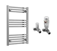 FNX Bathrooms Reina Capo Flat Chrome Bathroom Heated Towel Rail 800 X 400mm With Trv Corner Valves - Stylish Mild Steel Ladder Radiator