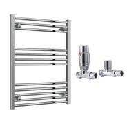 FNX Bathrooms Reina Capo Flat Chrome Bathroom Heated Towel Rail 800 X 600mm With Trv Straight Valves - Stylish Mild Steel Ladder Radiator