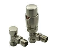 FNX Bathrooms Reina Modal Angled Thermostatic Radiator Valves - Brushed Steel