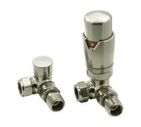FNX Bathrooms Reina Modal Corner Thermostatic Radiator Valves - Brushed Steel