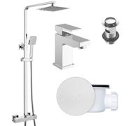 FNX Bathrooms Square Chrome Thermostatic Overhead Shower Kit With Form Basin Mixer Tap Set & Shower Waste