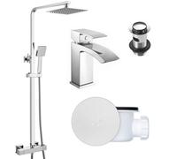 FNX Bathrooms Square Chrome Thermostatic Overhead Shower Kit With Lucia Basin Mixer Tap Set & Shower Waste