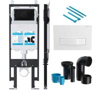 FNX Bathrooms Viva Skylo Slim Wall Hung Toilet Concealed Cistern Frame 3-In-1 Set With Gloss White Dual Flush Plate & Angled Connector Kit