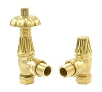 FNX Bathrooms Westminster Angled Thermostatic Radiator Valve & Lockshield Set - Polished Brass, 1/2" X 15mm Connection