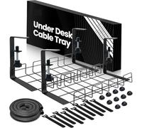 FNX Under Desk Cable & Wire Management Kit | Desk Organizer Tray for Tidy Storage of Cables, Wires & Cords - No Drilling | Suitable for All Types of Tables - Minimum Table Thickness 17mm | Pack of 2