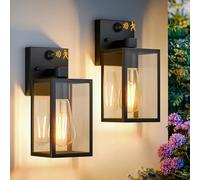 FNYUSLET 2 Pack Motion Sensor Outdoor Light Fixtures Wall Mount, Small Front Porch Lights for House, Exterior Wall Sconce, Black Waterproof Lantern Lamp,Outside Coach Light for Garage Entryway Yard