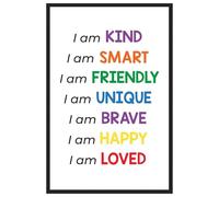 FNYUVNFAF Affirmations Wall-Art, I Am Kind I Am Brave I Am Enough, Colorful Playroom Decor, Nursery Print, Inspirational Gift for Boys Girls Unframed,16x24inch(40x60cm)