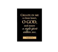 FNYUVNFAF Gold Foil Canvas Wall-Art Psalm 51:10, Create in Me a Clean Heart, Christian Bible Verse Print, Inspirational Home Decor, Uplifting Gift for Believers Unframed,08x12inch(20x30cm)