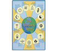 FNYUVNFAF Interfaith Golden Rule Poster Shared Values of World Religions Illustrated Canvas Art for Home Office and Community Framed,12x18inch(30x45cm)