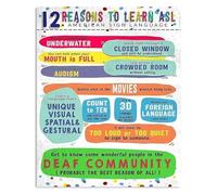 FNYUVNFAF Learn Sign Language Poster Funny Teacher Gift 6 Reasons American Sign Language ASL Metal Tin Sign Wall-Art Framed,12x18inch(30x45cm)