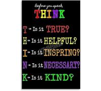 FNYUVNFAF SEL Classroom Rules Poster THINK Before You Speak Educational Canvas Painting Wall-Art for School Decor Framed,08x12inch(20x30cm)