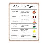 FNYUVNFAF Six Syllable Types Poster Phonics Rules Chart Educational Word Decoding Guide for Elementary Classroom Reading Teacher Structured Literacy(Framed,12x18inch(30x45cm))