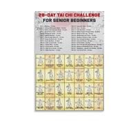 FNYUVNFAF Tai Chi 28 Day Challenge Workout Chart Poster for Senior Beginners Balance Exercises Canvas Wall-Art Print for Home Gym Office Framed,16X24inch(40X60cm)