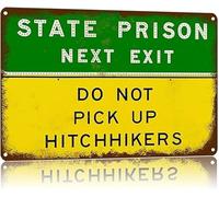 FNYUVNFAF Vintage Road Sign State Prison Next Exit Funny Tin Sign for Man Cave or Workshop 8 X 12 in
