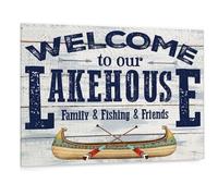 FNYUVNFAF Vintage Welcome to Our Lake House Sign - Rustic Wood Frame Canvas Wall-Art, Cozy Cabin Decor for Living Room, Bedroom, Porch, Camping Retreat Wall Decor (Framed,16x24inch(40x60cm))