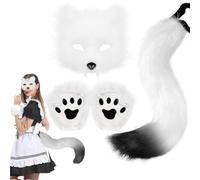 Fo-x Costume 1 Set Realistic Plush White Themed Decorative Therian Gear Includes Fo-x Mask, Fo-x Tail and Fo-x Paws for Masquerade Cosplay Halloween Easter (White)