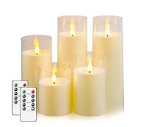 Fo32won Ivory White LED Flameless Pillar Candles Battery Operated with Remote Timer, 5 Pack 3D Flickering Acrylic Candles for Home Living Room Bedroom Fireplace Wedding Party Holiday Decor & Gift