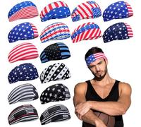 Foaincore 16pcs Unisex American Flag Sports Headbands, Silk Fabric Workout Headband for Men & Women, Breathable Stretchy Non-Slip Hair Band for National Sports Events, Running, Cycling, Yoga