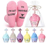Foaincore Christian Cupcake Socks Gift Bulk for Women I'm Not Sleeping I'm Praying Jesus Faith Prayer Socks Christian Gifts, Pink, Yellow, Purple, Light Green, Blue, Beige, M
