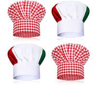 Foaincore Italian-Themed Party Supplies - 4 Pieces Red, White and Green Gingham Fabric Mushroom Hats, Chef's Hat Dinner Decor, Women's Costume, Photo Booth Props