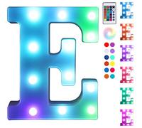 Foaky Colorful LED Letter Lights with Remote,Marquee Light Up Letters Sign for Night Light Wedding/Birthday Party Battery Powered Christmas Lamp Home Bar Decoration(E)