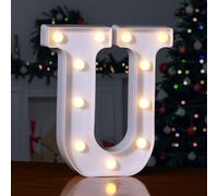 Foaky LED Letter Lights Sign 26 Alphabet Light Up Letters Sign for Night Light Wedding Birthday Party Battery Powered Christmas Lamp Home Bar Decoration (U)