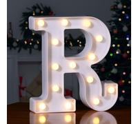 Foaky LED Letter Lights Sign 26 Alphabet Light Up Letters Sign for Night Light Wedding Birthday Party Battery Powered Christmas Lamp Home Bar Decoration (R)