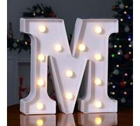 Foaky LED Letter Lights Sign 26 Alphabet Light Up Letters Sign for Night Light Wedding Birthday Party Battery Powered Christmas Lamp Home Bar Decoration (M Sign)