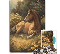 Foal Resting Among Flowers Vivid Wooden Jigsaw Puzzle for Adults, 500 PCS