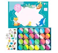Foam Bath Balls, 24 Pieces Surprise Figurine Core for Rejuvenating Tired Muscle, Organic Shea Butter Moisture with Gentle Cleanse, Animal Theme Fizzer for Travel Sized Pampering, Pastel Assorted Tones