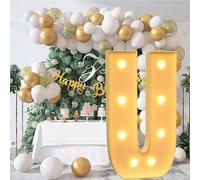 Foam Board LED Marquee Letters, Lighted Large Battery Powered Mosaic Balloon Frame Letter for Home Prom Wedding Birthday Party Christmas Bar(Letter U)