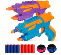 Foam Dart Blaster Set, 2-Pack Toy Guns with 20 Safe Darts & 2 Wrist Straps for Kids Age 3+, Outdoor Battle Game Gift for Boys and Girls (Blue and Purple)