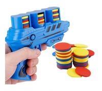 Foam Disc Launcher, Continuous Shooting Flying Disc Launcher, Disk Shooter Toy, with 25 Flying Disks, for Fun, Party Favors and Outdoor Toys Kids Ages 8-12 (Blue)