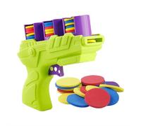 Foam Disc Launcher, Continuous Shooting Flying Disc Launcher, Disk Shooter Toy, with 25 Flying Disks, for Fun, Party Favors and Outdoor Toys Kids Ages 8-12 (Green)