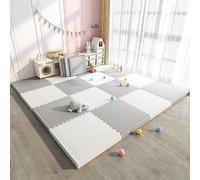 Foam Floor Tiles, Comfortable Soft Play Mat, Interlocking Foams Matting, 36PCS Large 1.2cm Thick Soft EVA Foam Floor Mats - 30x30CM Each Tile(Grey/White)