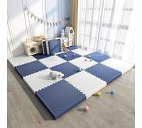 Foam Floor Tiles, Comfortable Soft Play Mat, Interlocking Foams Matting, 36PCS Large 1.2cm Thick Soft EVA Foam Floor Mats - 30x30CM Each Tile(Navy Blue/White)